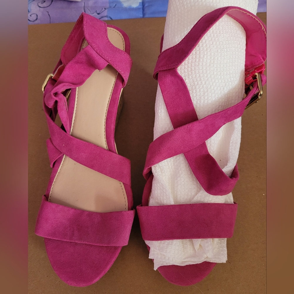 2/$40 Vibrant Pink Flat Sandals with Buckle Straps
